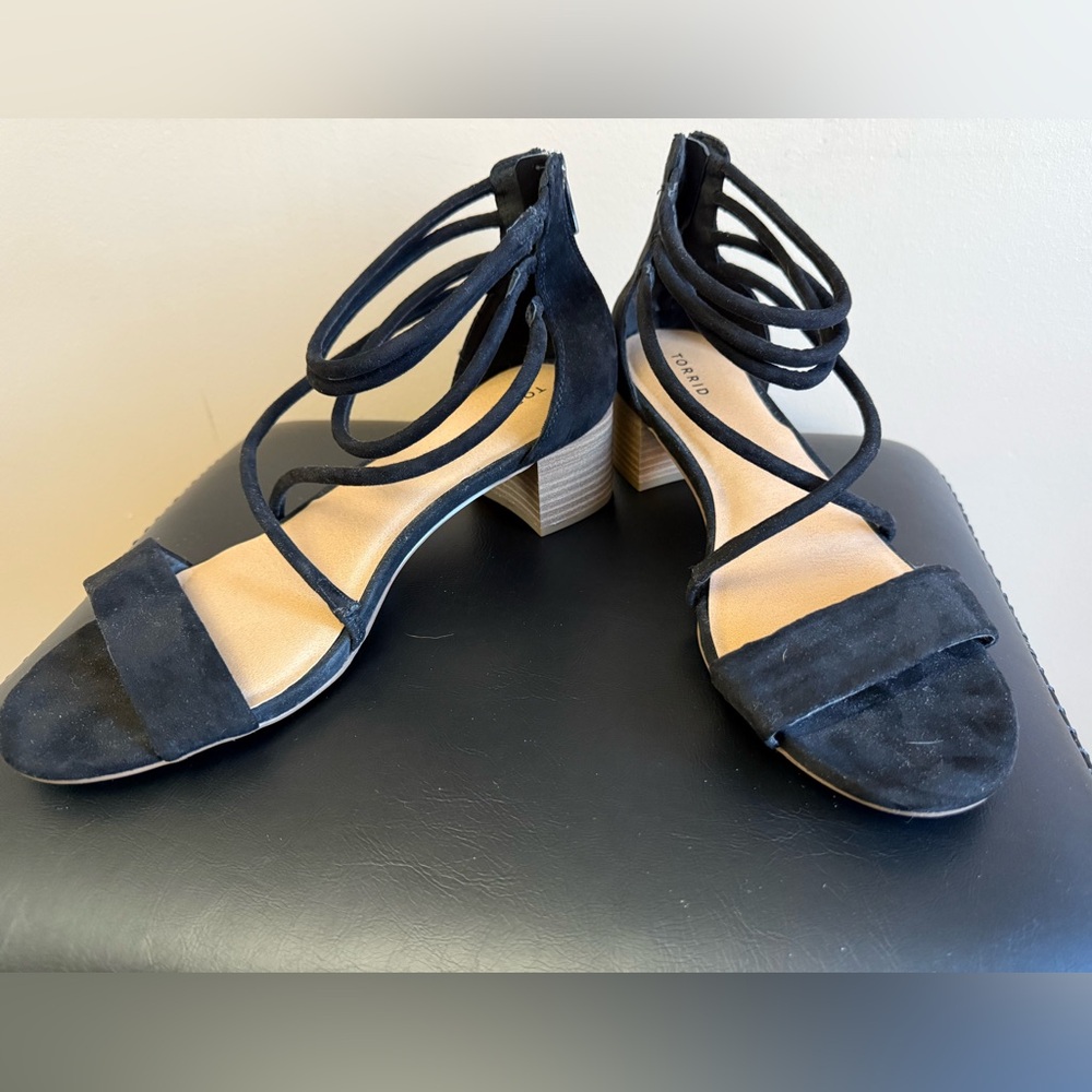 Torrid Black Strappy Sandals with Tan Heel